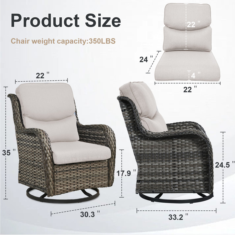 Ensemble de chaises berçantes pivotantes en osier pour l'extérieur 4 pièces Koba, Beige, Gris
