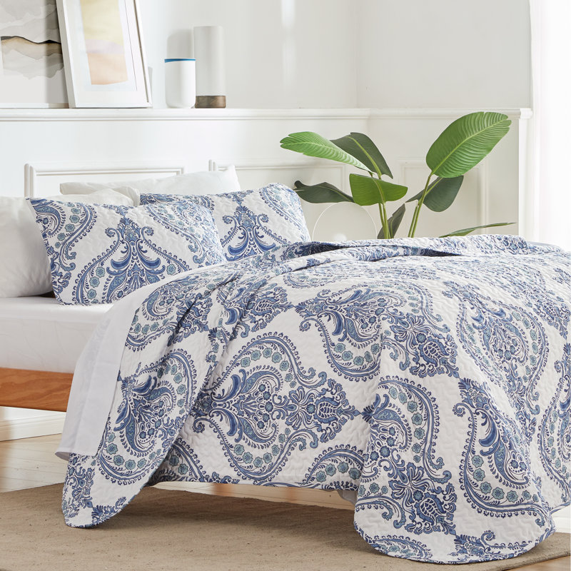 Hedvika Quilt Set, Damask Blue, Twin Quilt + 1 Sham