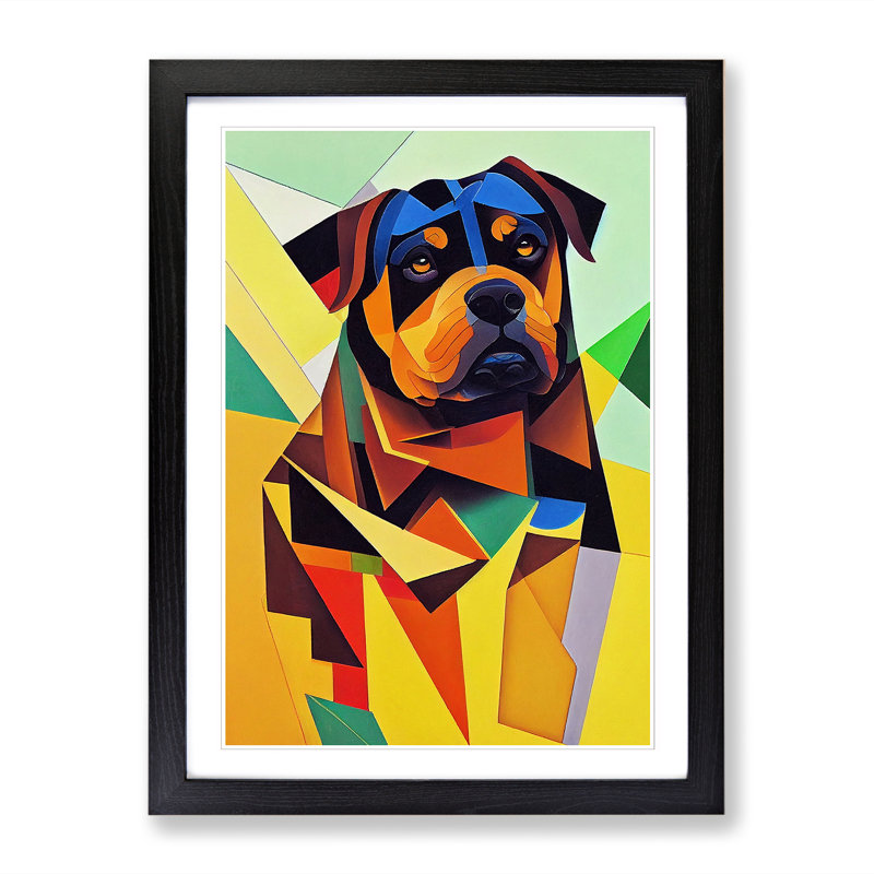 Rottweiler Painting Cubism Vol.2 1 Piece Single Picture Frame Wall Art, 34cm H x 25cm W x 2cm D, Black