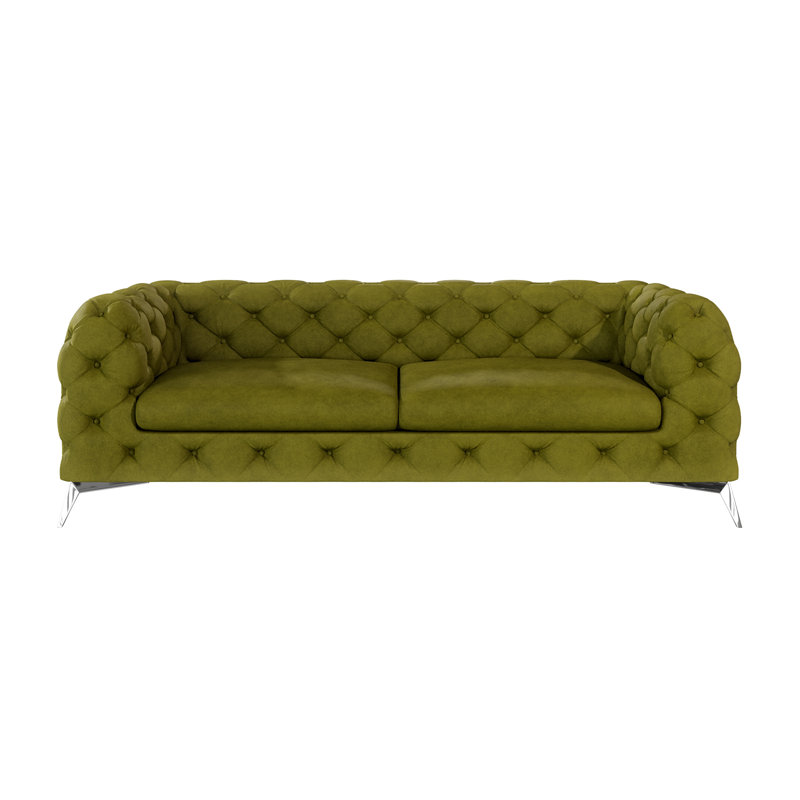 Chesterfield Sofa  3 Seater with Silver Metal Legs, Olive