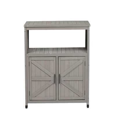 Wooden Patio Bar Table Set With Storage, Buffet Cabinet Sideboard