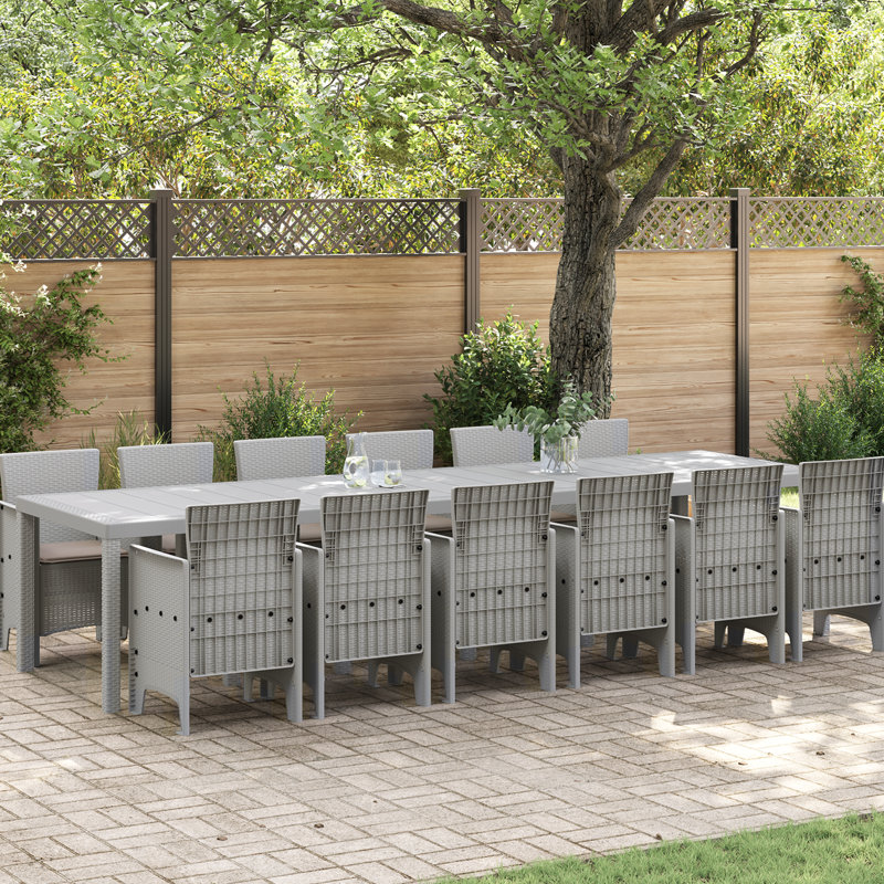 12 - Person Patio Dining Set with Rectangular Table, Grey, 73cm H x 350cm W x 100cm D, Grey