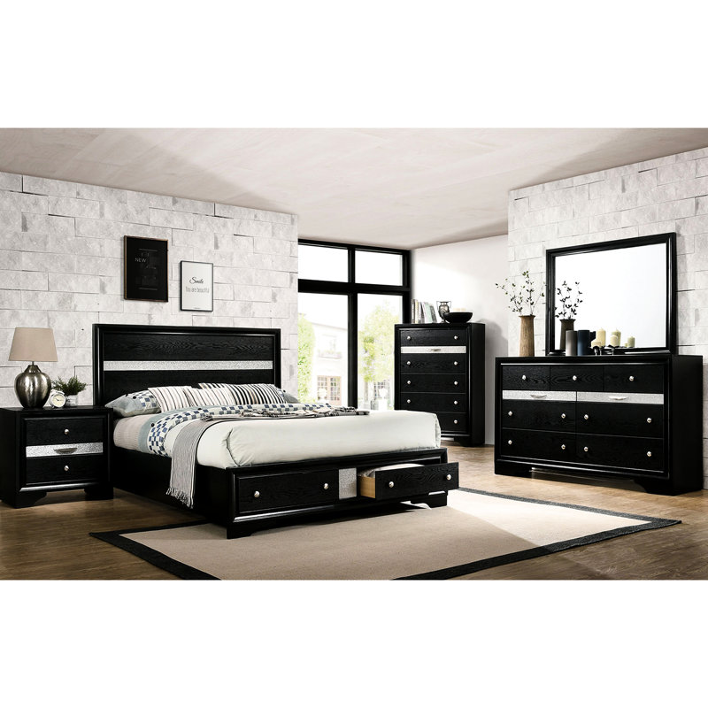 Table de chevet noire 3 avec élément de chambre à coucher moderne essentiel dans les meubles de style contemporain