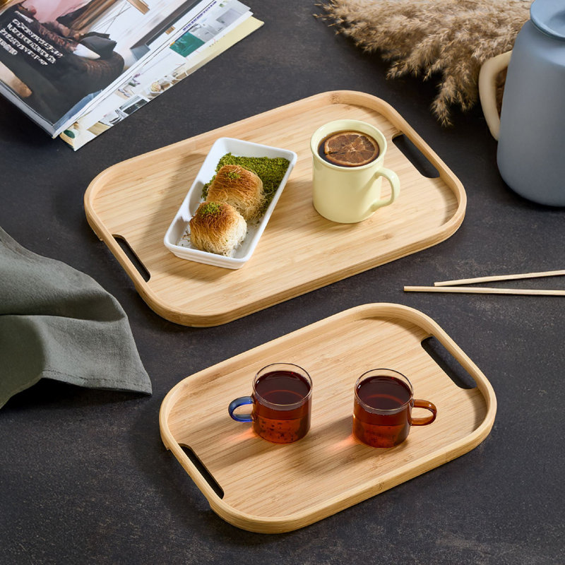 Ensemble de 2 tablettes élégantes en bambou, finition naturelle, grand: 10,9 po x 15,6 po x 0,8 po | Petit: 8,9 po x 13,0 po x 0,8 po | 100% bambou écologique, parfait pour servir, recevoir et décorer la maison, ne va pas au lave-vaisselle ni au micro-ondes