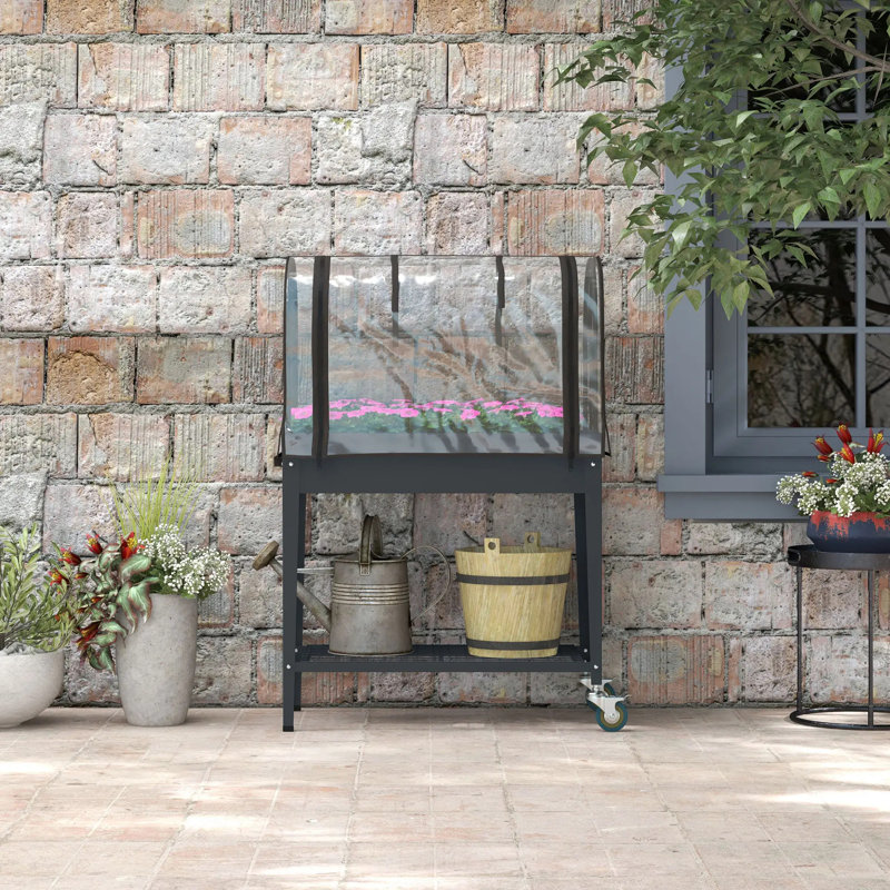 Raised Planter With Greenhouse Cover, Mobile Elevated Garden Bed, Black