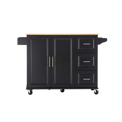 Kitchen Island & Kitchen Cart, Mobile Kitehcn Island With Extensible Rubber Wood Table Top