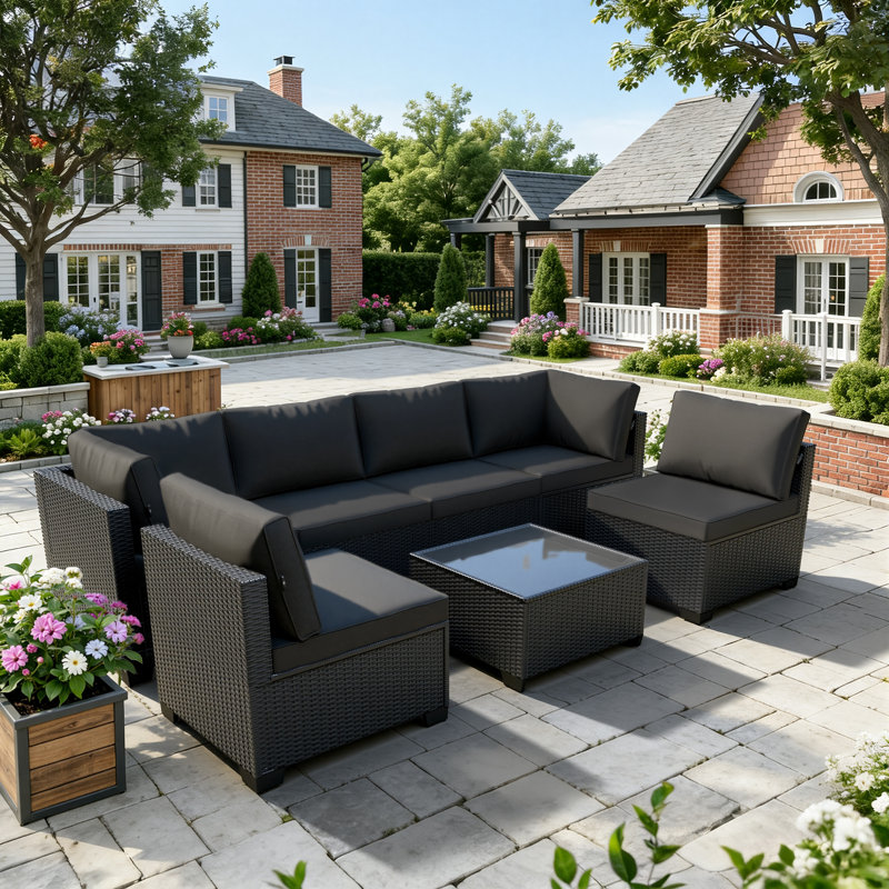  Patio Furniture Set - All-Weather,Water-Resistant - 7 Piece Patio Wicker Rattan Sectional Sofa, Modular Outdoor Conversation Set for Backyard, Garden, Poolside, Balcony