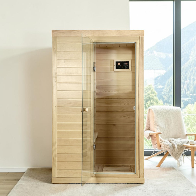Sauna d'intérieur KISRAIS amélioré à infrarouge lointain avec lumière de lecture, RLT et NIR, haut-parleurs Bluetooth, fabriqué à partir de pruche du Canada, porte latérale droite