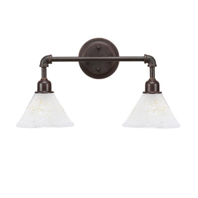Barre d'éclairage de salle de bain 2 lumières Eilif Vintage avec verre de glace doré 7 po