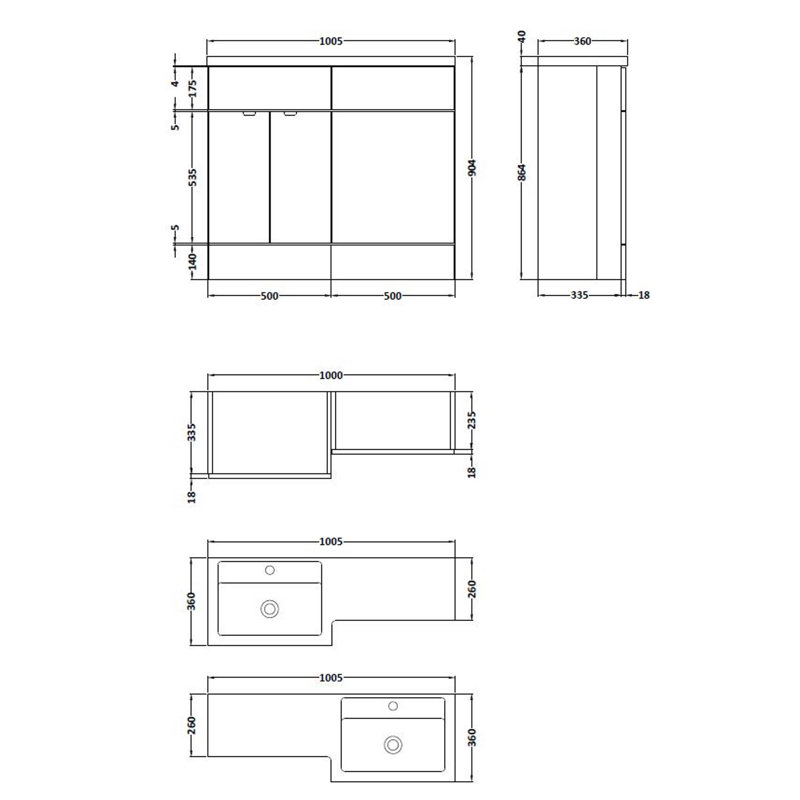 Fusion Fitted Furniture - Avola 3 Piece Bathroom Furniture Set, Right-Handed,  Anthracite Woodgrain
