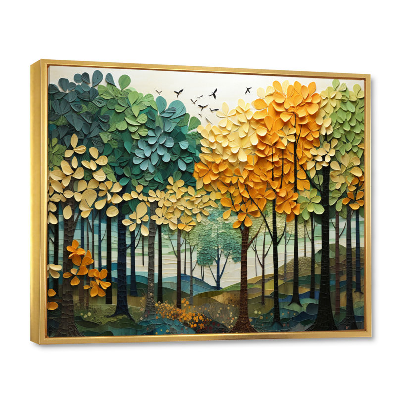 «Orange Green Trees Canopy Patchwork III», reproduction sur toile flottante, Doré, H 16 po x l 32 po x P 1 po