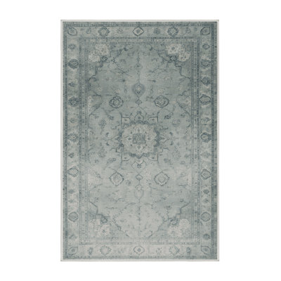 Machine Washable Tabriz Green Area Rug