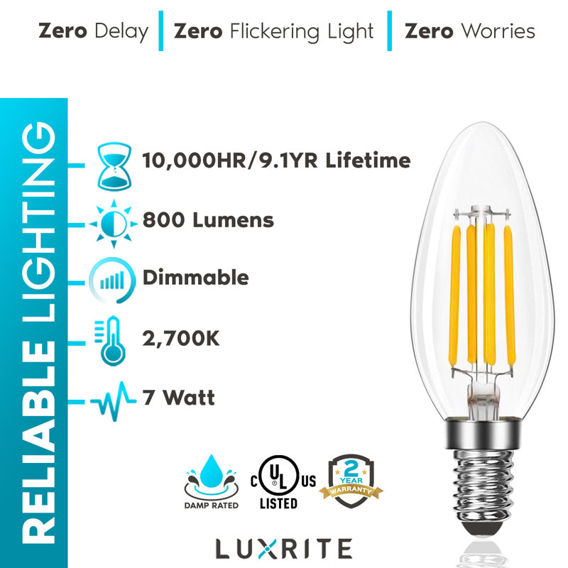 7 watts (100 watts équivalents), ampoule à DEL B11 à intensité variable, culot E12 / candélabre, 2700 K
