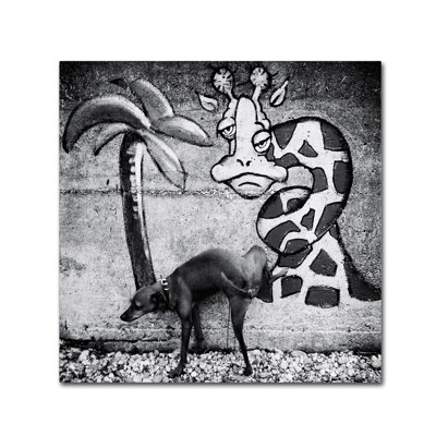 Art mural sur toile tendue - "Dog And Grafitti" par Christine Frick pour décoration de salon, de chambre à coucher ou de bureau - 14 x 14