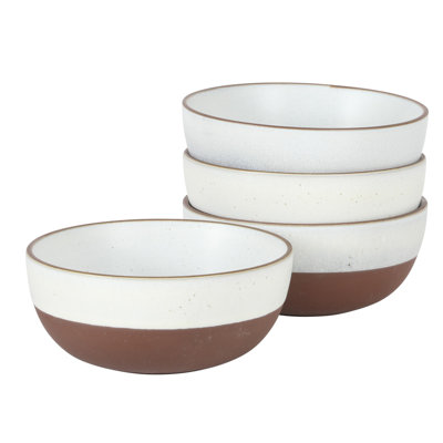 Ensemble de 4 bols à céréales Gibson Elite William Crest, bols ronds en grès de 6,25 po, glaçure réactive, bols à soupe, à dessert et à grignoter, allant au micro-ondes et au lave-vaisselle - blanc cendré