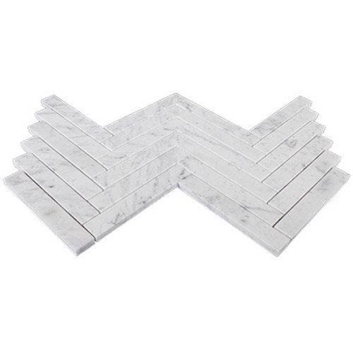 Herringbone 1 in. x 6 in. Herringbone Honed Marble Tile