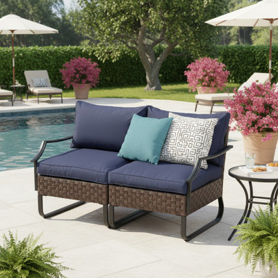 U-leg Collection Wicker Loveseat With Cushions