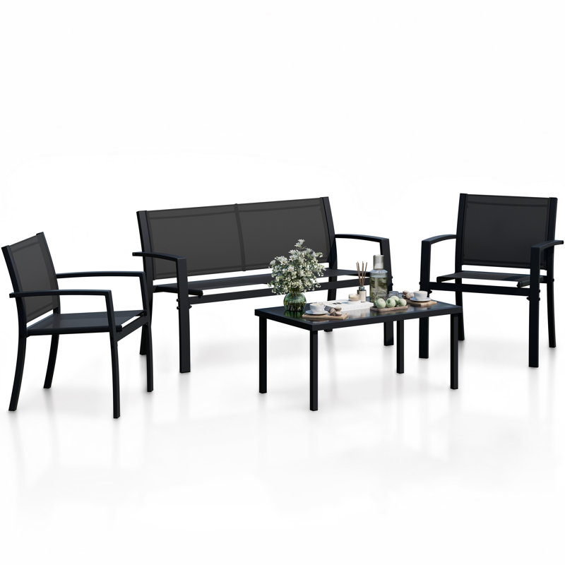 Arantxa 4 - Person Patio Conversation Set, Black