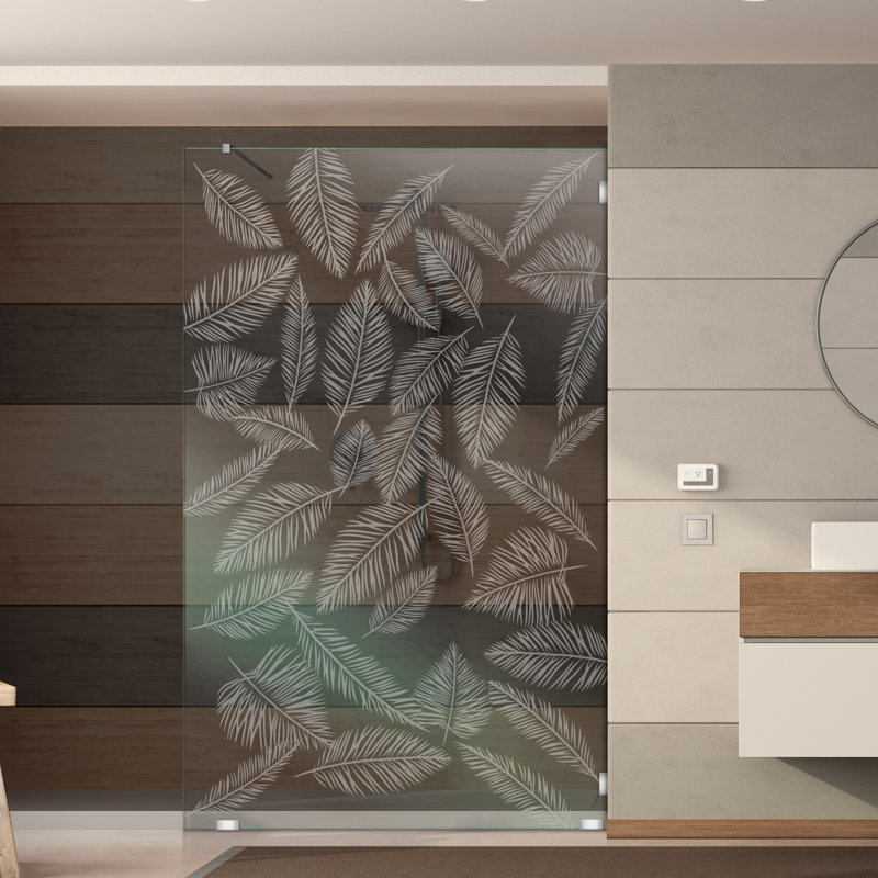 Écran de douche fixe en verre trempé l 35 1/2 po x H 75 po avec design givré de haute qualité, Oui, Non privé