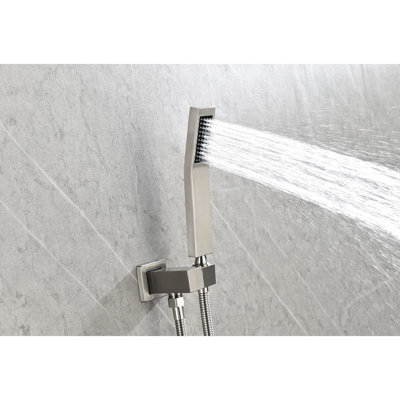 Pomme de douche à pluie murale 10 po - Laiton massif et acier inoxydable, massage puissant, autonettoyant, finition nickel brossé, finition
