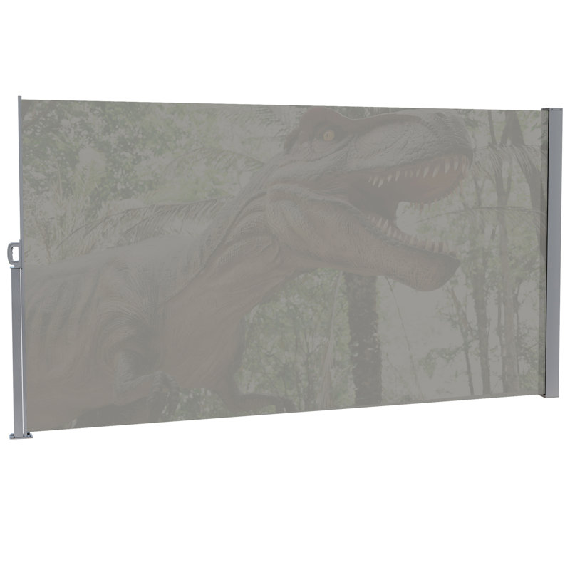 Auvent rétractable latéral 71 po x 138 po, écran Upf50 + avec impression, gris, eau, pouvant être installé sur des planchers en ciment, créant un espace extérieur privé de 71 po de hauteur et de 138 po semi-transparent