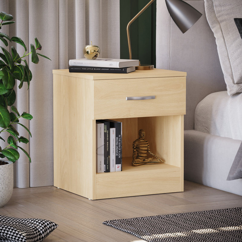 Maybery 1 Drawer Bedside Table, Pine