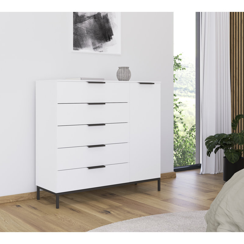 Flipp 5 - Drawer Chest of Drawers, Alpine White/Chrome