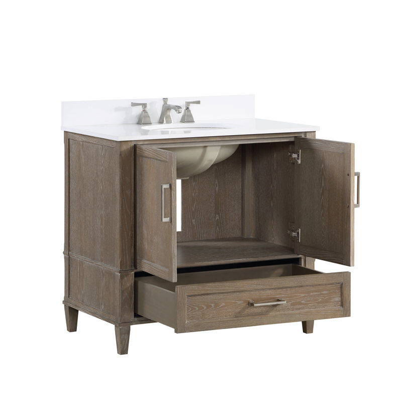 Montauk 36'' W Single Vanity, Morning Fog Gray, White Granite