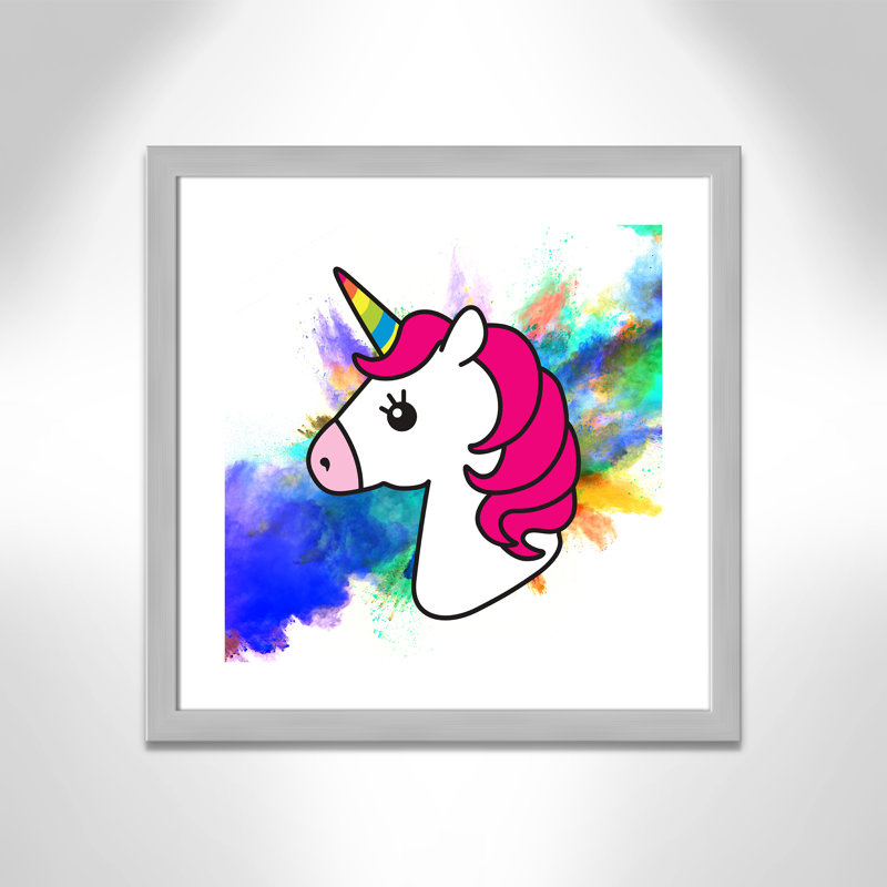 Art sur toile licorne arc-en-ciel, H 22,5 po x l 22,5 po x P 0,6 po, Encadré plat argent