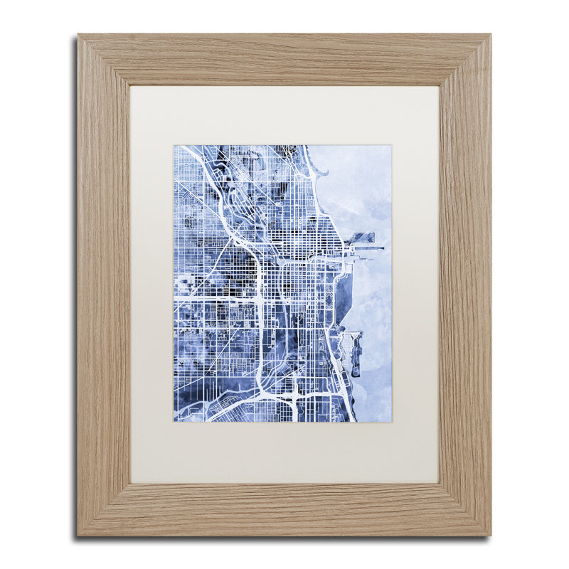 « chicago street map 2 », impression encadrée, H 14 po x l 11 po x P 0,5 po, Cadre noir, Noir