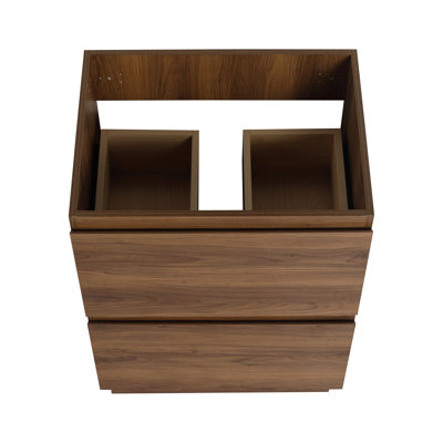 Meuble-lavabo sur pied 24 po avec tiroir double, armoire de salle de bain autoportante, bois d'ingénierie, brun (meuble-lavabo sans comptoir)