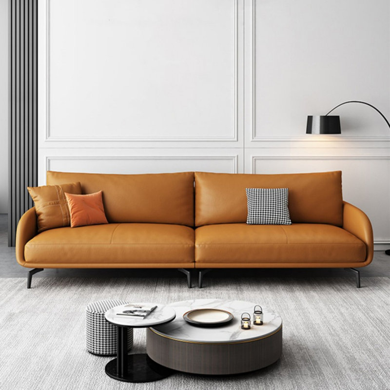 Canapé modulaire orange en cuir véritable, H 33,46 po x l 109,45 po x P 36,61 po, 4