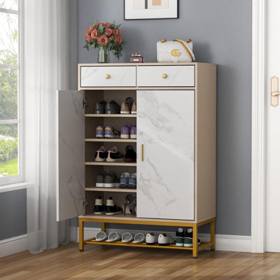 Armoire de rangement pour chaussures à 6 niveaux avec portes, range-chaussures avec tiroirs et tablettes réglables