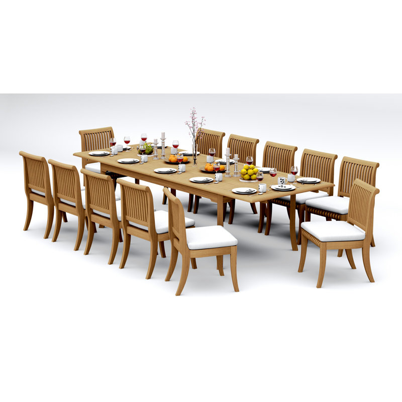 13 Pcs Grade-A Teak Wood Dining Set: 118" Double Extension Rectangle Table  Giva Armless Chairs #11GV2400, 12