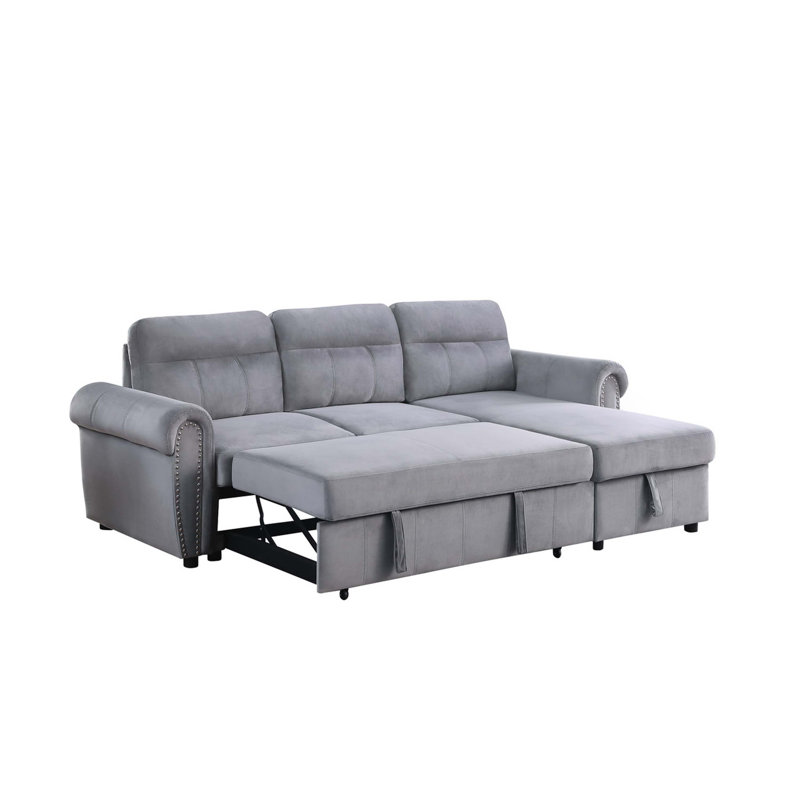 Canapé-lit modulaire réversible en tissu 96,5 po, Velours gris velours, Réversible