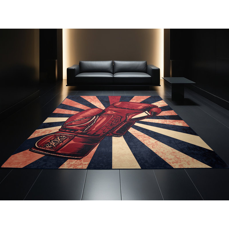 Tapis rayé mauve classique lavable à la machine Yonkers Boxing - bleu marine, 5 x 8