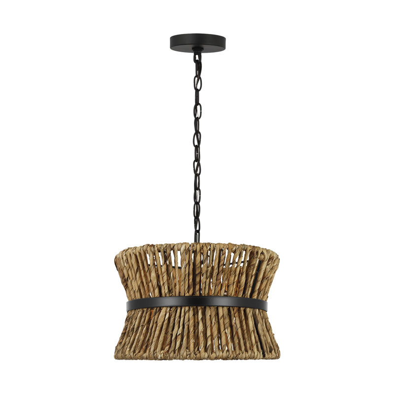 Luminaire suspendu pour cuisine 2 lumières Thurlo au fini noir minuit avec abat-jour en corde d'abaca naturel