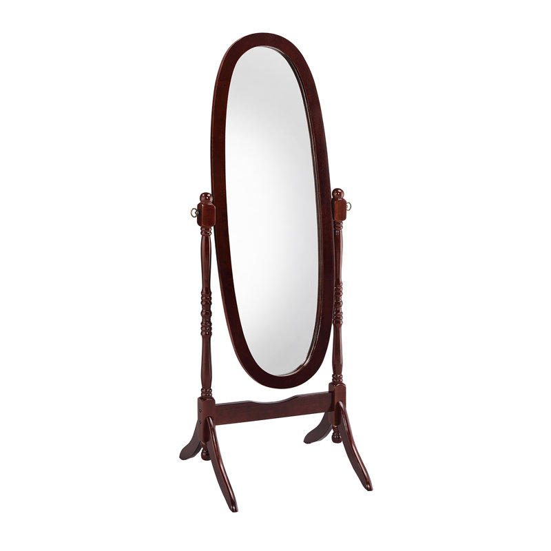 Tall Standing Wooden Floor Mirror With Adjustable Swivel And Oval Shape, A Stylish And Functional Addition To Any Space.