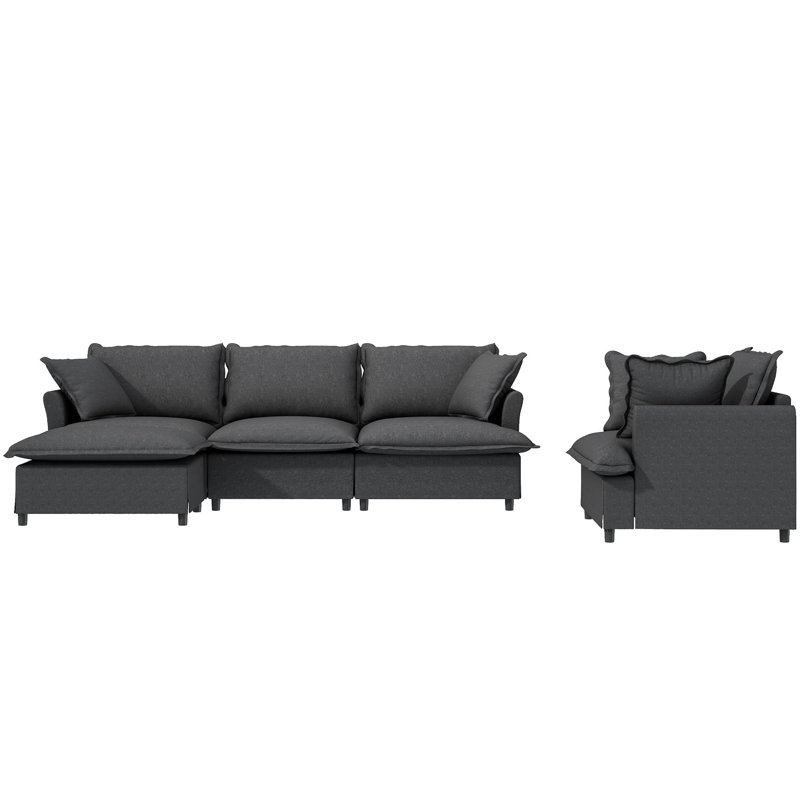 Canapé modulaire en chenille de 3 pièces en forme de L modulaire avec fauteuil, mobilier de 5 places pour bureau, chambre à coucher, appartement, élégant, gris, structure stable