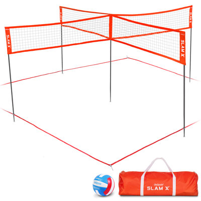 GoSports Slam X 4 Square Volleyball Game Set - Ultimate Backyard & Beach Game for Kids And Adults - 14 x 14 ft