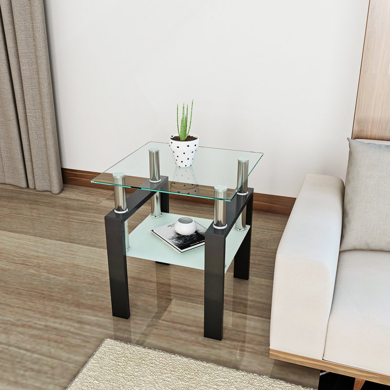 Table basse moderne en verre trempé, table de bout, table carrée