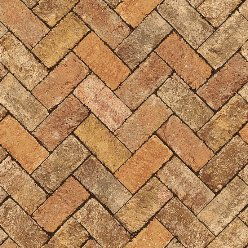 Just Kitchens Brick Herringbone Design 33' L x 21" W Wallpaper Roll, Orange/Brown