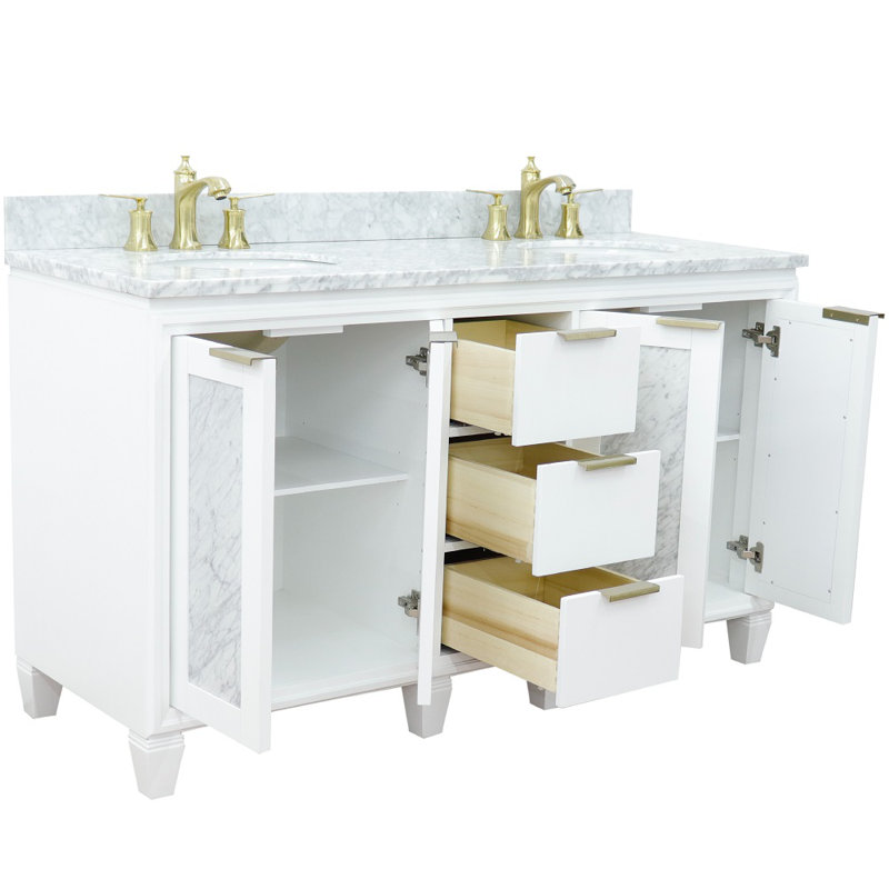 Ensemble de meuble-lavabo double 61 "avec miroir Schreck, Blanc