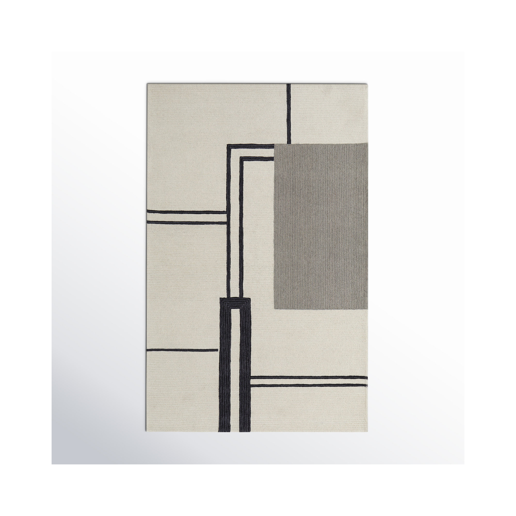 Nobu Architectural Mid-Century Modern, Ivory / Black, 5' X 8' Area Rug, Rectangle 8' x 10'