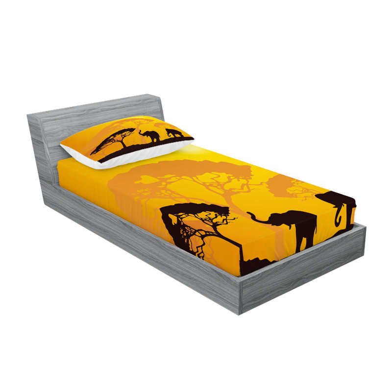Drap-housse et coussin décoratif Ambesonne Savannah, jaune terre / brun foncé