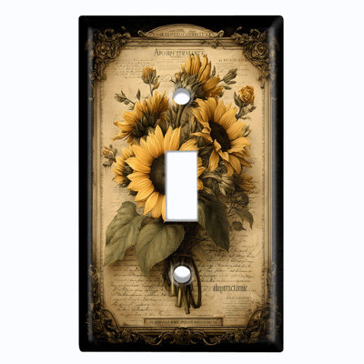 Metal Light Switch Plate Cover; US Standard Size 1 Gang Toggle - Gothic Vintage Sunflower Bouquet