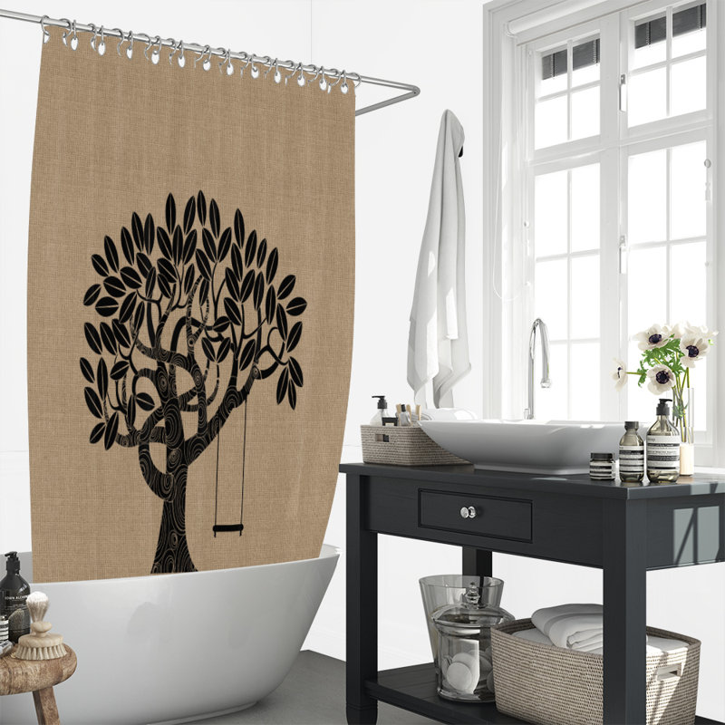 Talinum Shower Curtain, Tan, Black, 72" H x 70" W x 6" D
