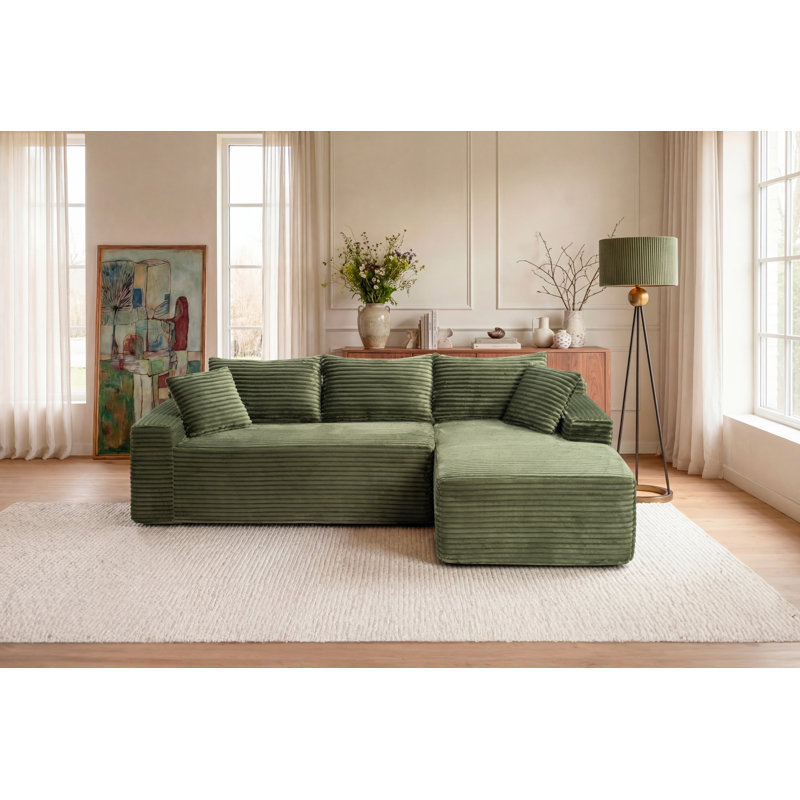 Canapé modulaire 94,5 pouces avec méridienne en forme de L et canapé rembourré minimaliste moderne 94,5 pouces, Vert
