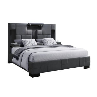 Dark Gray Queen Bed With Modern Peculiarity - Foldable , Wireless Charging, Led Reading Lights & Speakers Contemporary Folding Speaker Configuration