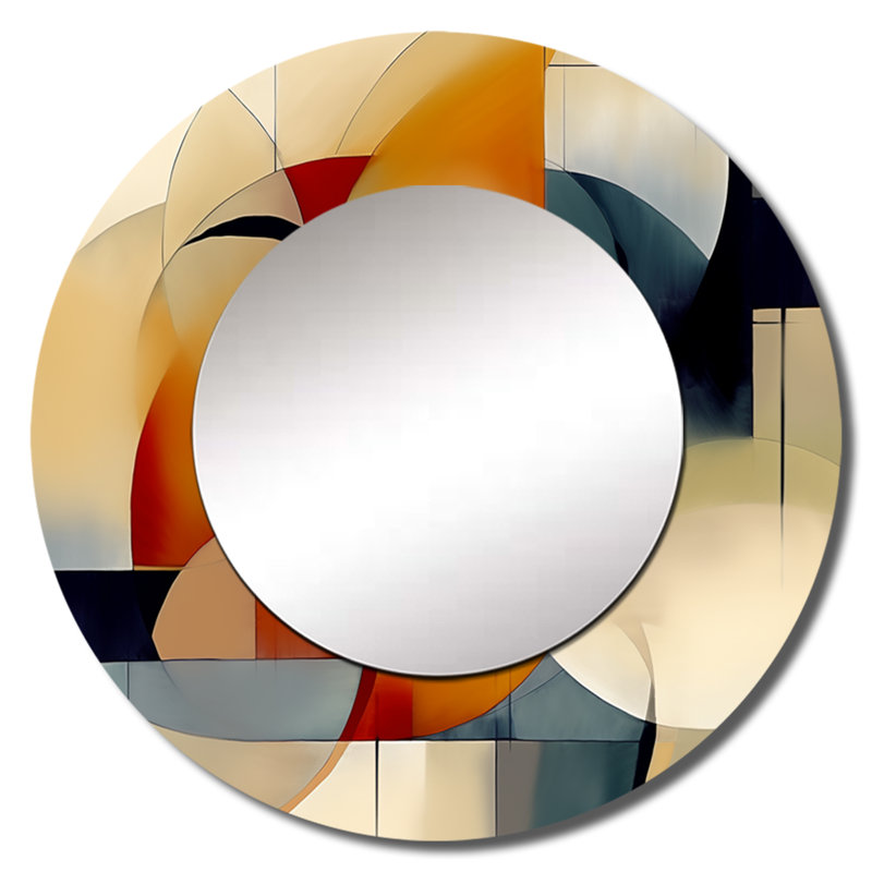 Oxier explorant des motifs abstraits I - miroir mural décoratif géométrique, miroir rond moderne, impression d'art en métal